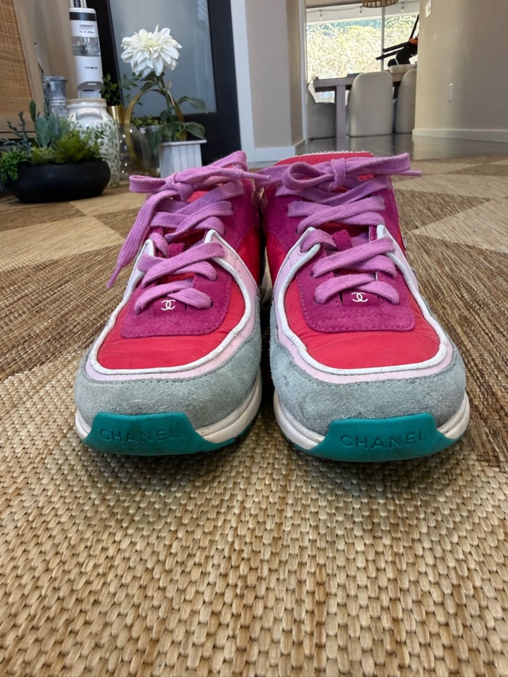 CHANEL Colorblock Suede & Leather Sneakers - Pink, Fuchsia, Mint - Picture 3 of 8